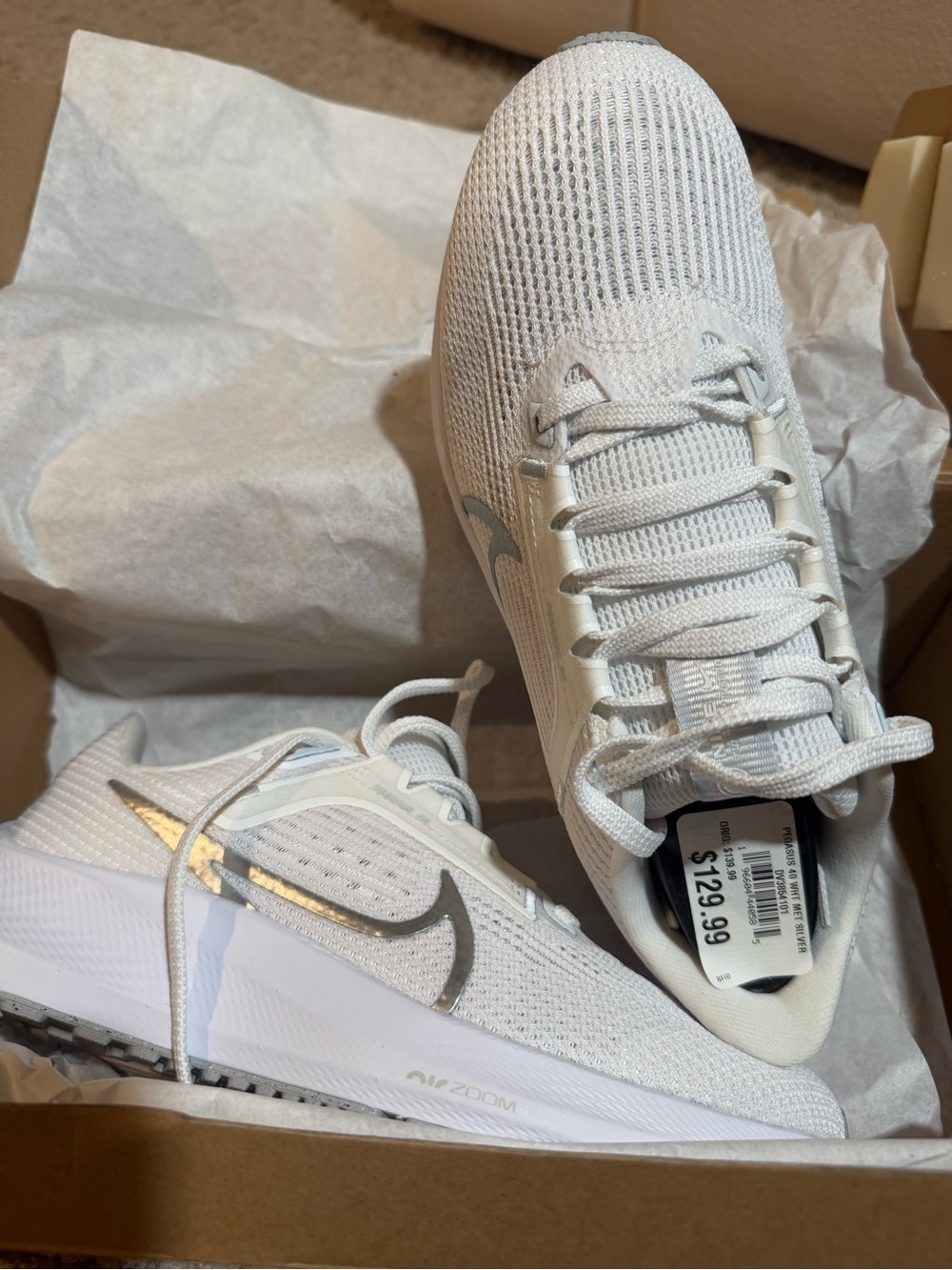 Nike Women's Air Zoom Running Sneakers - White with Silver Swoosh